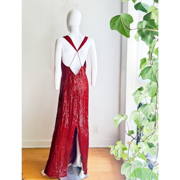 Joseph Ribkoff Gala Red Dequion Low Plunge Open Back Bia Cut Gown M - Picture 9 of 12